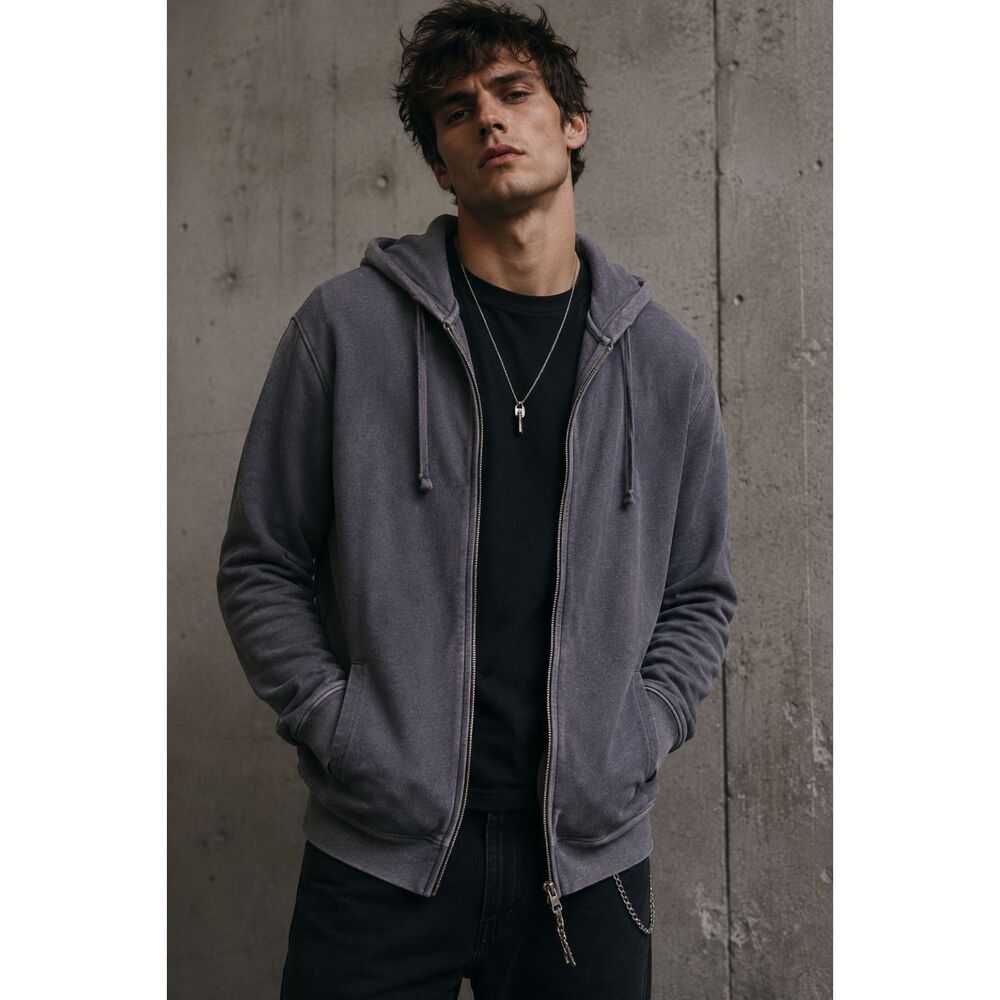 ALLSAINTS Blue Full Zip Pullover Raven Hoodie Sweatshirt Top  Mens Size Medium